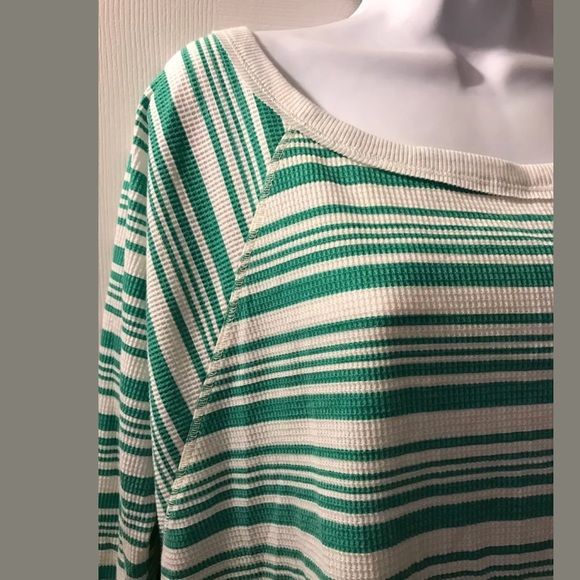 SUNDANCE Striped Thermal Shirt Oversized Top Green Scoop Neck Casual Comfy Knit - Picture 3 of 5